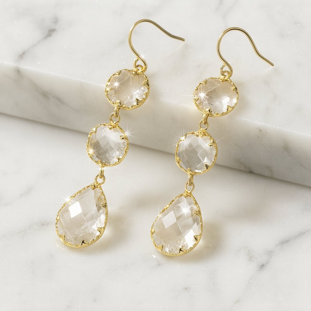 “Sia” Crystal Chandelier Earrings with Gold Etching - Picture 2 of 6